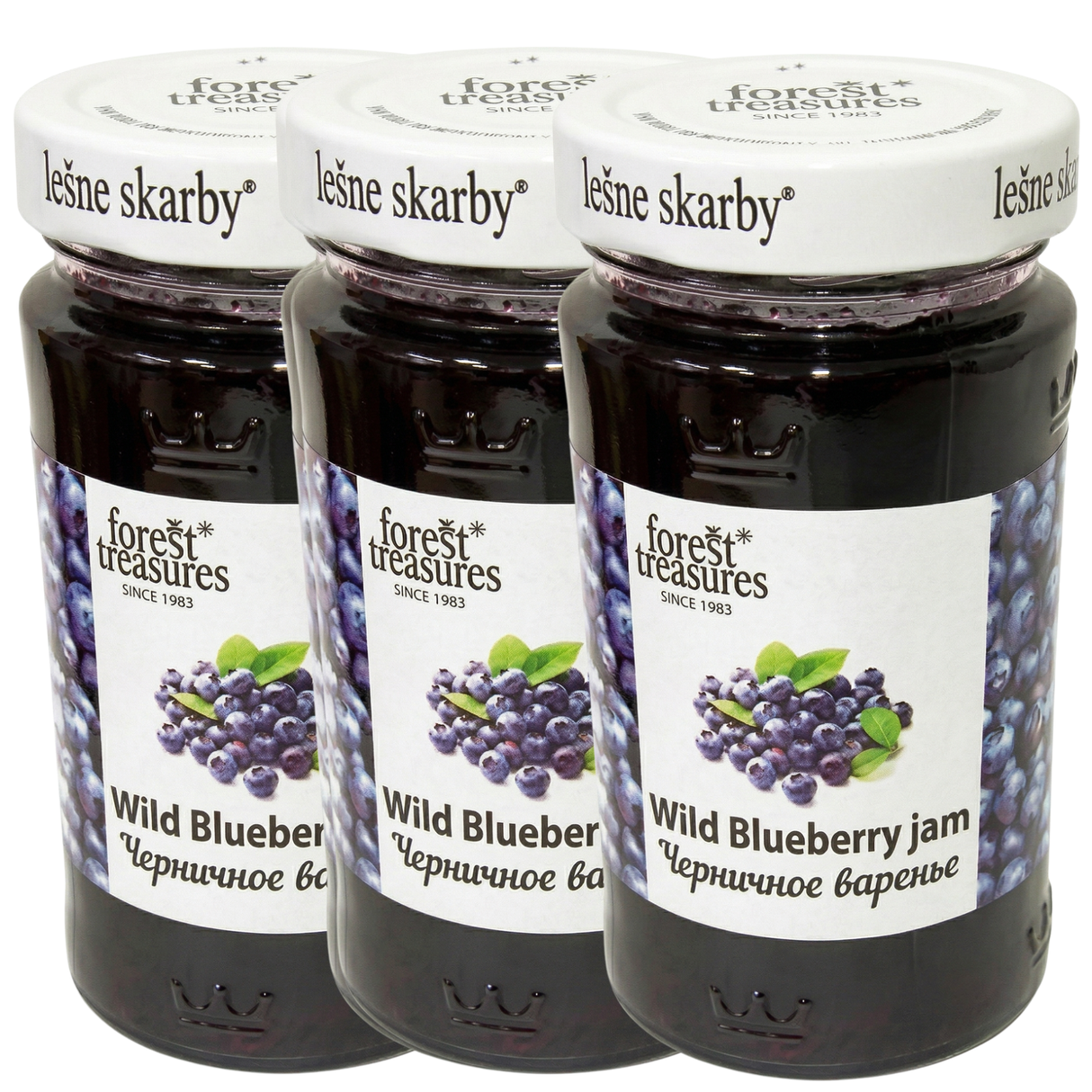 3x 320g Wild Blueberry Jam - Polish Fruit Spread in Glass Jar (Product of Poland)