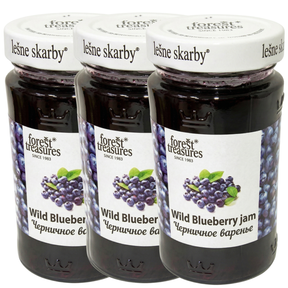 3x 320g Wild Blueberry Jam - Polish Fruit Spread in Glass Jar (Product of Poland)