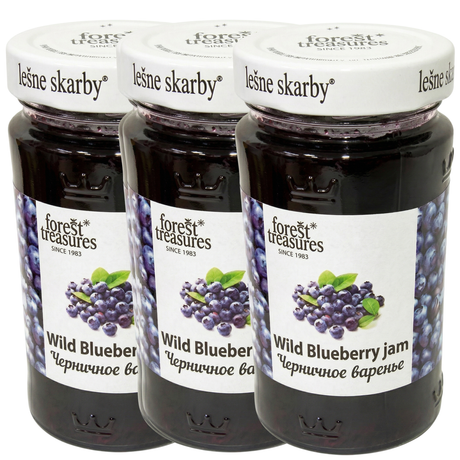 3x 320g Wild Blueberry Jam - Polish Fruit Spread in Glass Jar (Product of Poland)