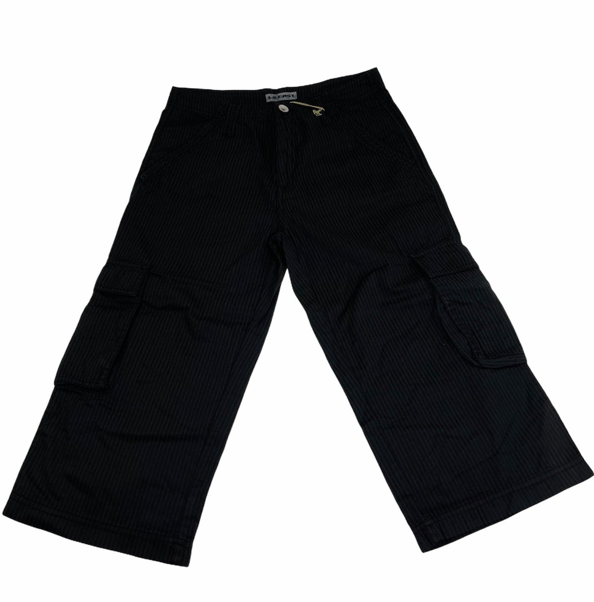 Mens 3/4 Self Stripe CARGO SHORTS Long Pants 100% COTTON  - Black