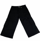 Mens 3/4 Self Stripe CARGO SHORTS Long Pants 100% COTTON  - Black