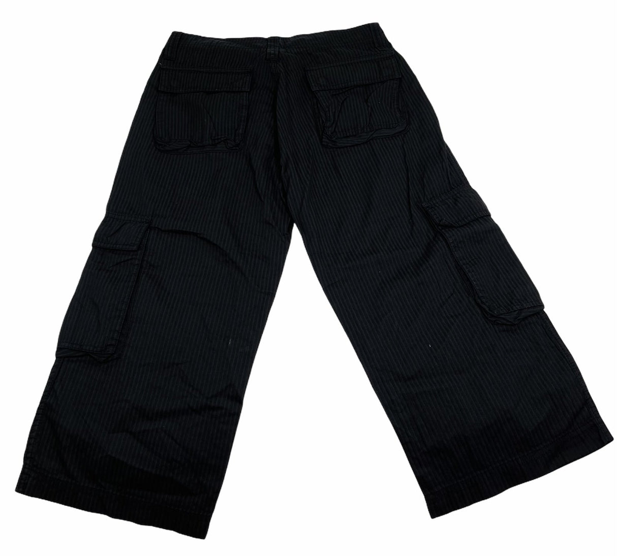 Mens 3/4 Self Stripe CARGO SHORTS Long Pants 100% COTTON  - Black