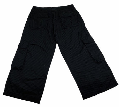 Mens 3/4 Self Stripe CARGO SHORTS Long Pants 100% COTTON  - Black