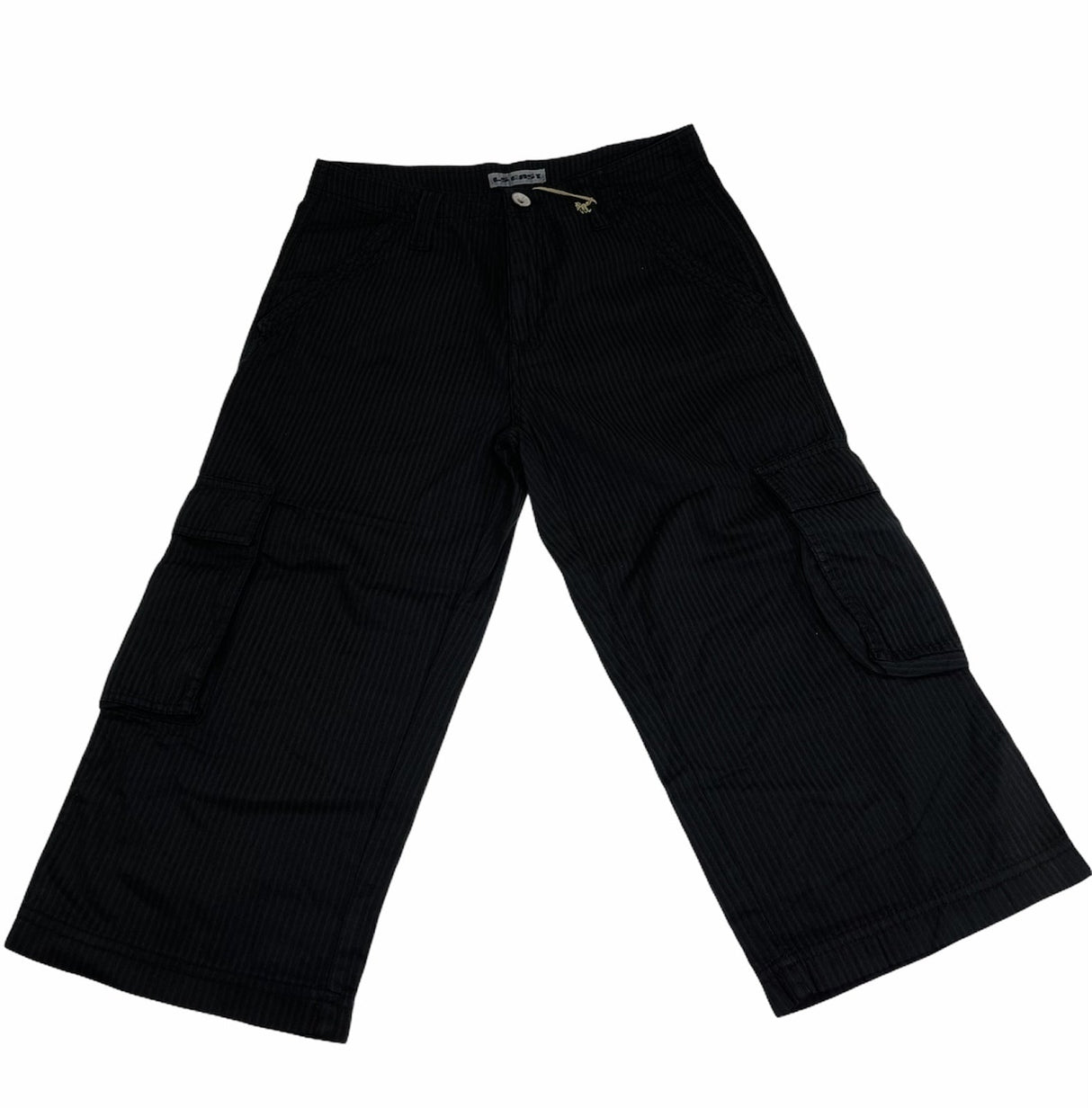 Mens 3/4 Self Stripe CARGO SHORTS Long Pants 100% COTTON  - Black
