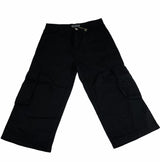 Mens 3/4 Self Stripe CARGO SHORTS Long Pants 100% COTTON  - Black