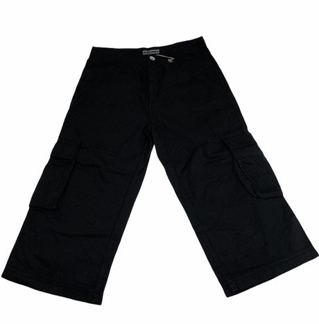 Mens 3/4 Self Stripe CARGO SHORTS Long Pants 100% COTTON  - Black