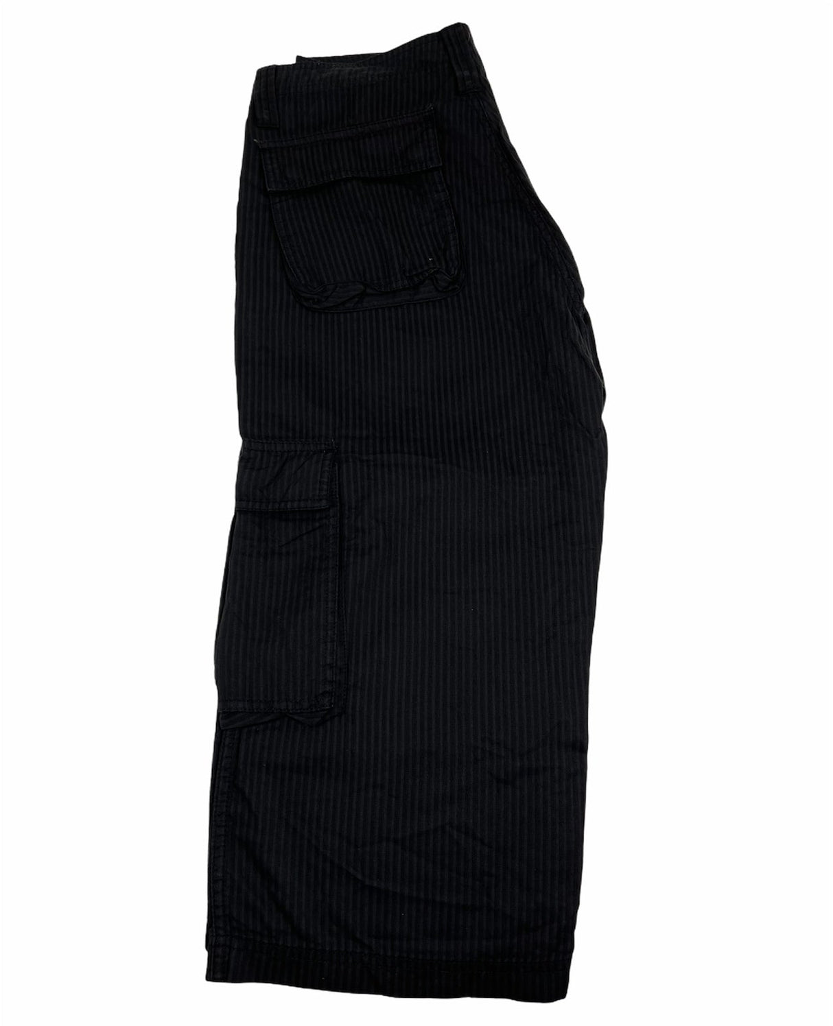 Mens 3/4 Self Stripe CARGO SHORTS Long Pants 100% COTTON  - Black
