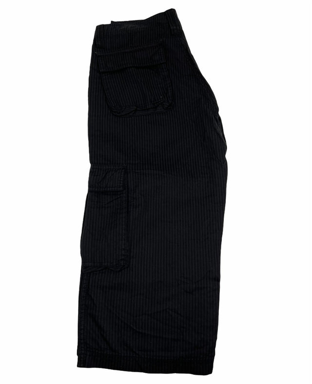 Mens 3/4 Self Stripe CARGO SHORTS Long Pants 100% COTTON  - Black