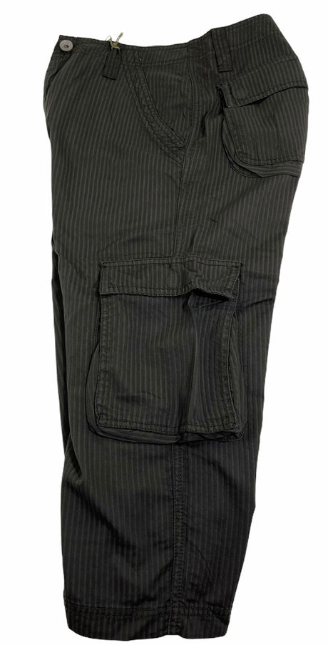 Mens 3/4 Self Stripe CARGO SHORTS Long Pants 100% COTTON - Olive