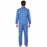 Mens Flannelette Pyjama Set - Blue (100% Cotton Two-Piece Long Sleeve Soft PJs)