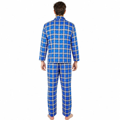Mens Flannelette Pyjama Set - Blue (100% Cotton Two-Piece Long Sleeve Soft PJs)