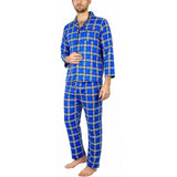 Mens Flannelette Pyjama Set - Blue (100% Cotton Two-Piece Long Sleeve Soft PJs)