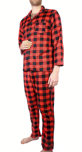 Jacksmith Mens Flannelette Pyjama Set - Red (100% Cotton Two-Piece Long Sleeve Soft PJs)