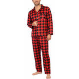 Mens Flannelette Pyjama Set - Red (100% Cotton Two-Piece Long Sleeve Soft PJs)
