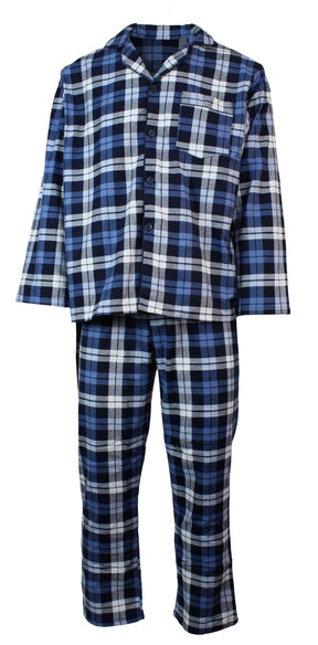 Mens Plus Size Flannelette Pyjamas 100% Cotton PJs Set Top Pants in Blue Check