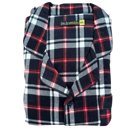 Mens Flannelette Pyjama Set - Red/Black/White Check (100% Cotton Two-Piece Soft PJs)