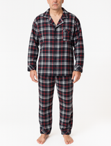 Mens Flannelette Pyjama Set - Red/Black/White Check (100% Cotton Two-Piece Soft PJs)