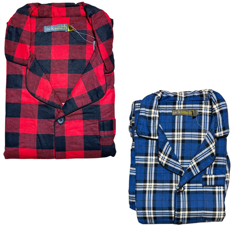 Mens Flannelette Pyjama Set Sleepwear Soft 100% Cotton PJs Two Piece Pajamas - Red