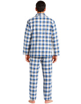 Mens Flannelette Pyjama Set - Light Blue Check (100% Cotton Two-Piece Soft PJs)