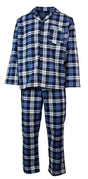 Mens Flannelette Pyjama Set Sleepwear Soft 100% Cotton PJs Two Piece - Blue/Multi Check