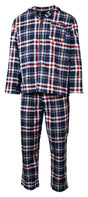 Mens Flannelette Pyjama Set - Navy/Red/White (100% Cotton Two-Piece Soft PJs)