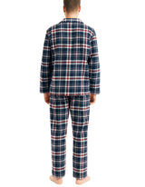 Mens Flannelette Pyjama Set - Navy/Red/White (100% Cotton Two-Piece Soft PJs)
