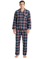 Mens Flannelette Pyjama Set - Navy/Red/White (100% Cotton Two-Piece Soft PJs)