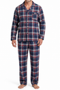 Mens Flannelette Pyjama Set - Navy/Red (100% Cotton Two-Piece Long Sleeve Soft PJs)