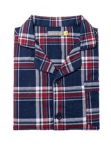 Mens Flannelette Pyjama Set - Navy/Red (100% Cotton Two-Piece Long Sleeve Soft PJs)