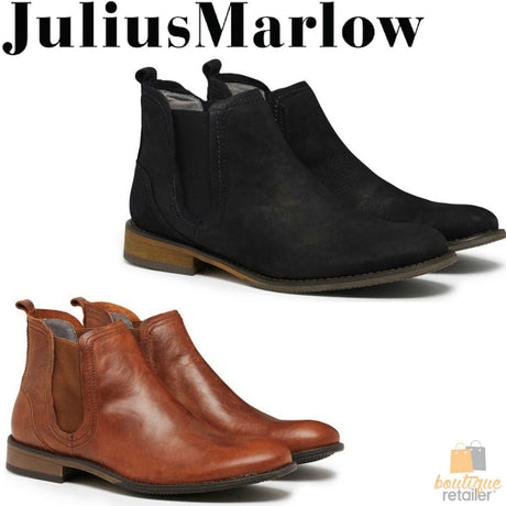 JULIUS MARLOW Abort Leather Boots Slip On Dress Work Formal Casual Shoes Chelsea - Black