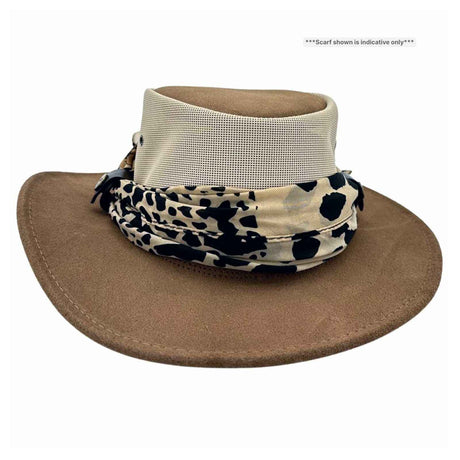 Jacaru 1022 Shady Lady Womens Suede Leather Breeze Hat - Mesh Crown & Chiffon Scarf (Made in Australia)