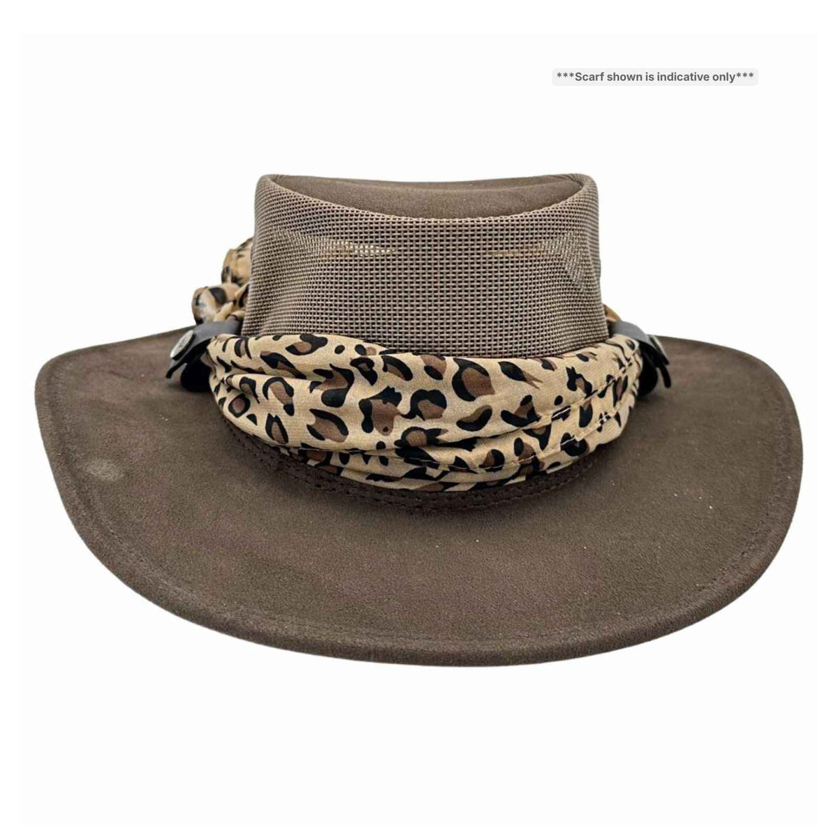 Jacaru 1022 Shady Lady Womens Suede Leather Breeze Hat - Mesh Crown & Chiffon Scarf (Made in Australia)