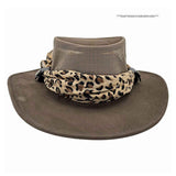 Jacaru 1022 Shady Lady Womens Suede Leather Breeze Hat - Mesh Crown & Chiffon Scarf (Made in Australia)