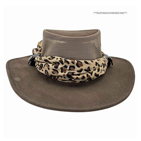 Jacaru 1022 Shady Lady Womens Suede Leather Breeze Hat - Mesh Crown & Chiffon Scarf (Made in Australia)
