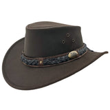 Jacaru 1035 Bush Tucker Oiled Leather Hat - Brown (Water Resistant & UPF 50+ Made in Australia)