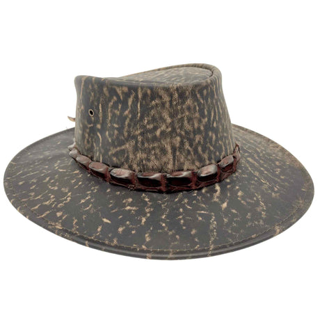 Jacaru 1134 Wild Roo Kangaroo Leather Digger Hat - Crocodile Hatband & UPF 50+ (Made in Australia) - Stonewash Brown