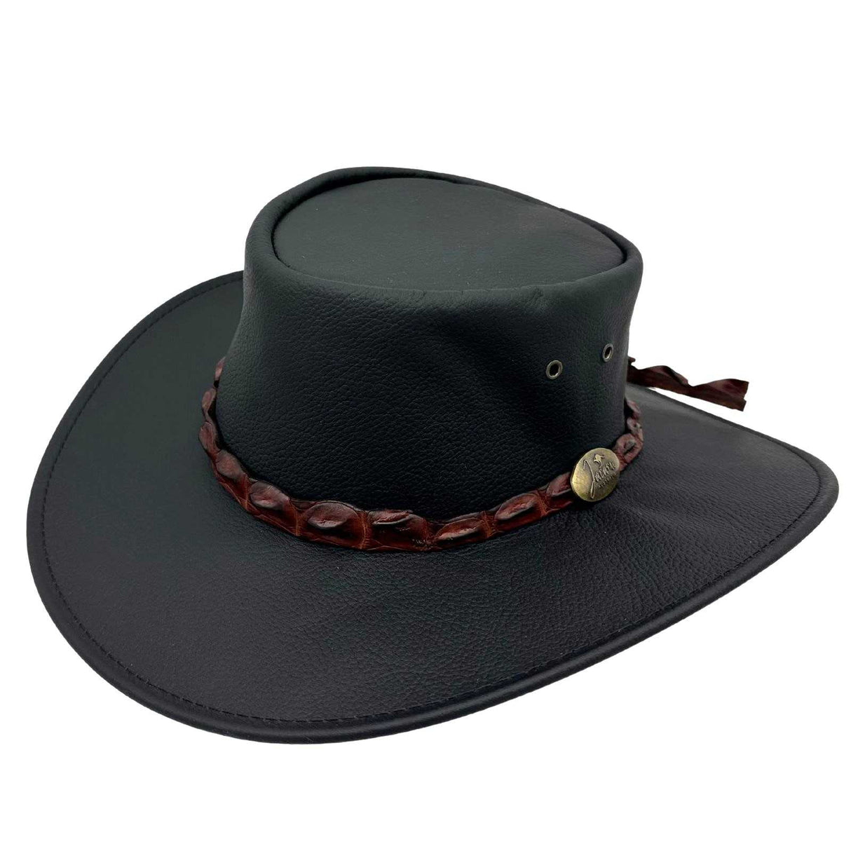 Jacaru 1134 Wild Roo Kangaroo Leather Digger Hat - Crocodile Hatband & UPF 50+ (Made in Australia)