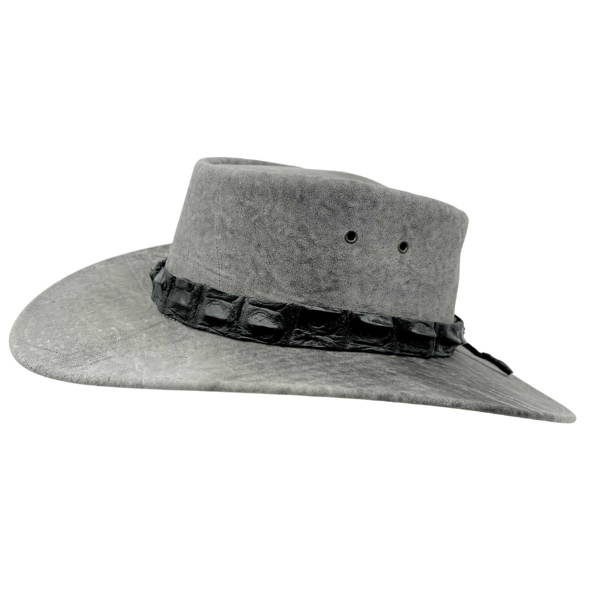 Jacaru 1134 Wild Roo Kangaroo Leather Digger Hat - Crocodile Hatband & UPF 50+ (Made in Australia)