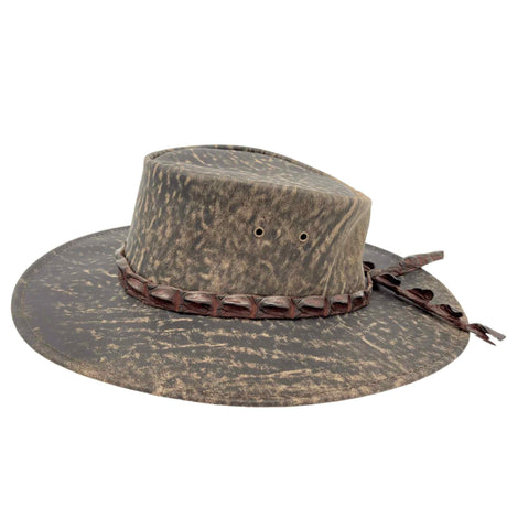 Jacaru 1134 Wild Roo Kangaroo Leather Digger Hat - Crocodile Hatband & UPF 50+ (Made in Australia)