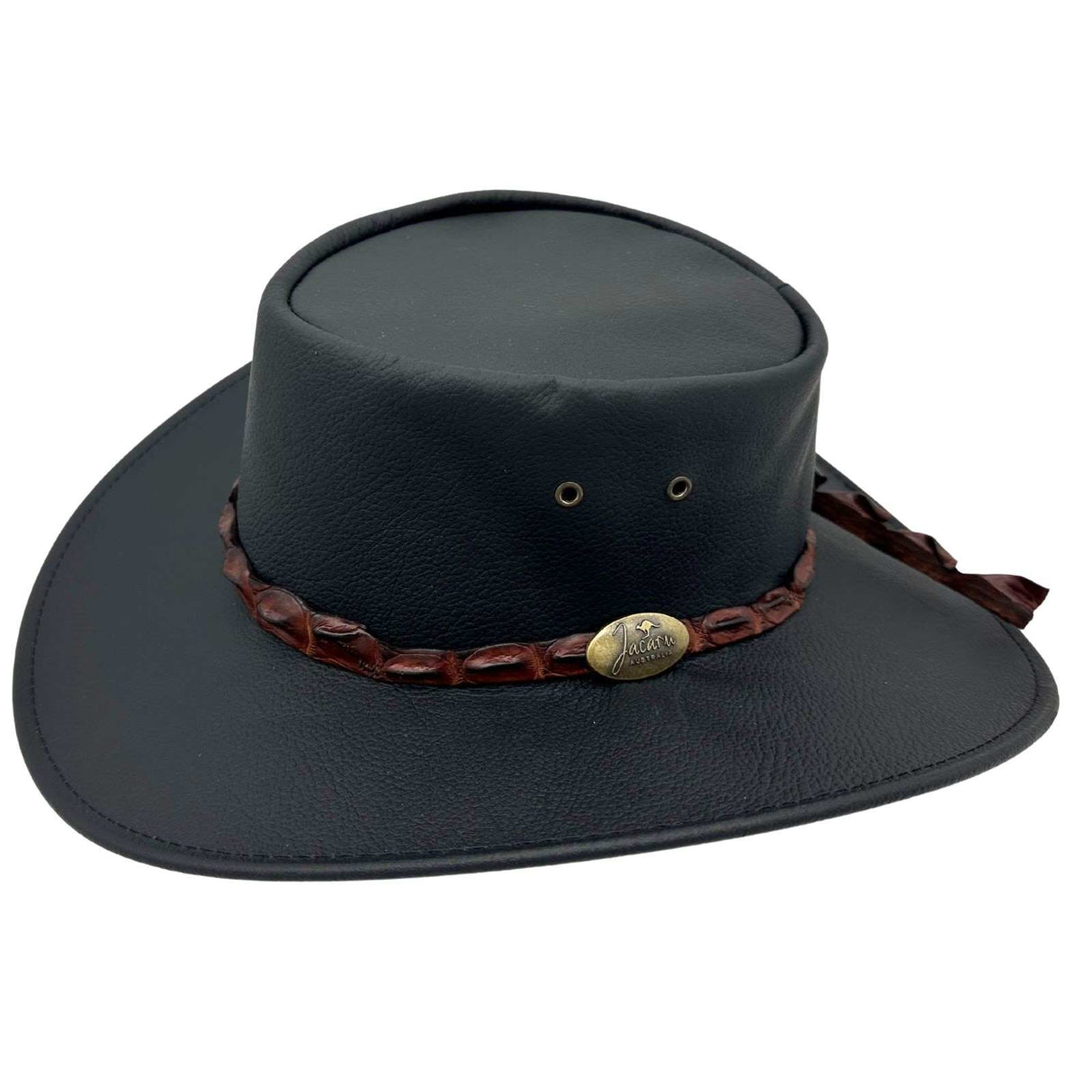 Jacaru 1134 Wild Roo Kangaroo Leather Digger Hat - Crocodile Hatband & UPF 50+ (Made in Australia)