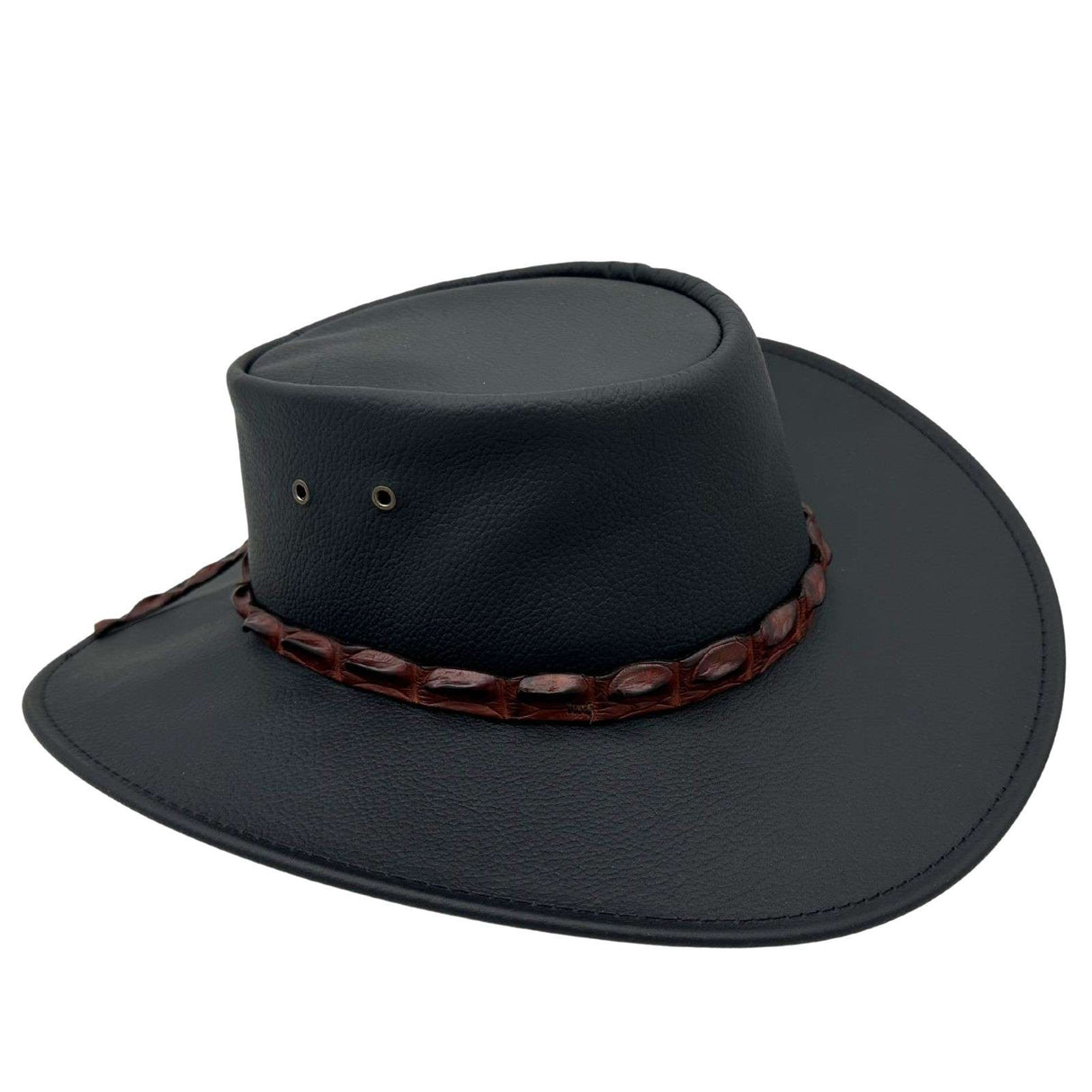Jacaru 1134 Wild Roo Kangaroo Leather Digger Hat - Crocodile Hatband & UPF 50+ (Made in Australia)