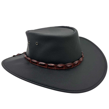 Jacaru 1134 Wild Roo Kangaroo Leather Digger Hat - Crocodile Hatband & UPF 50+ (Made in Australia)