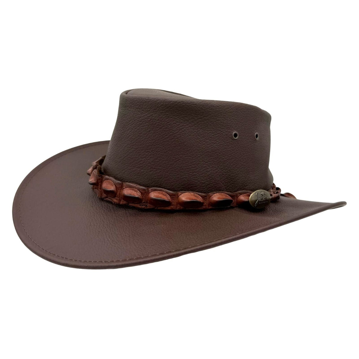 Jacaru 1134 Wild Roo Kangaroo Leather Digger Hat - Crocodile Hatband & UPF 50+ (Made in Australia)