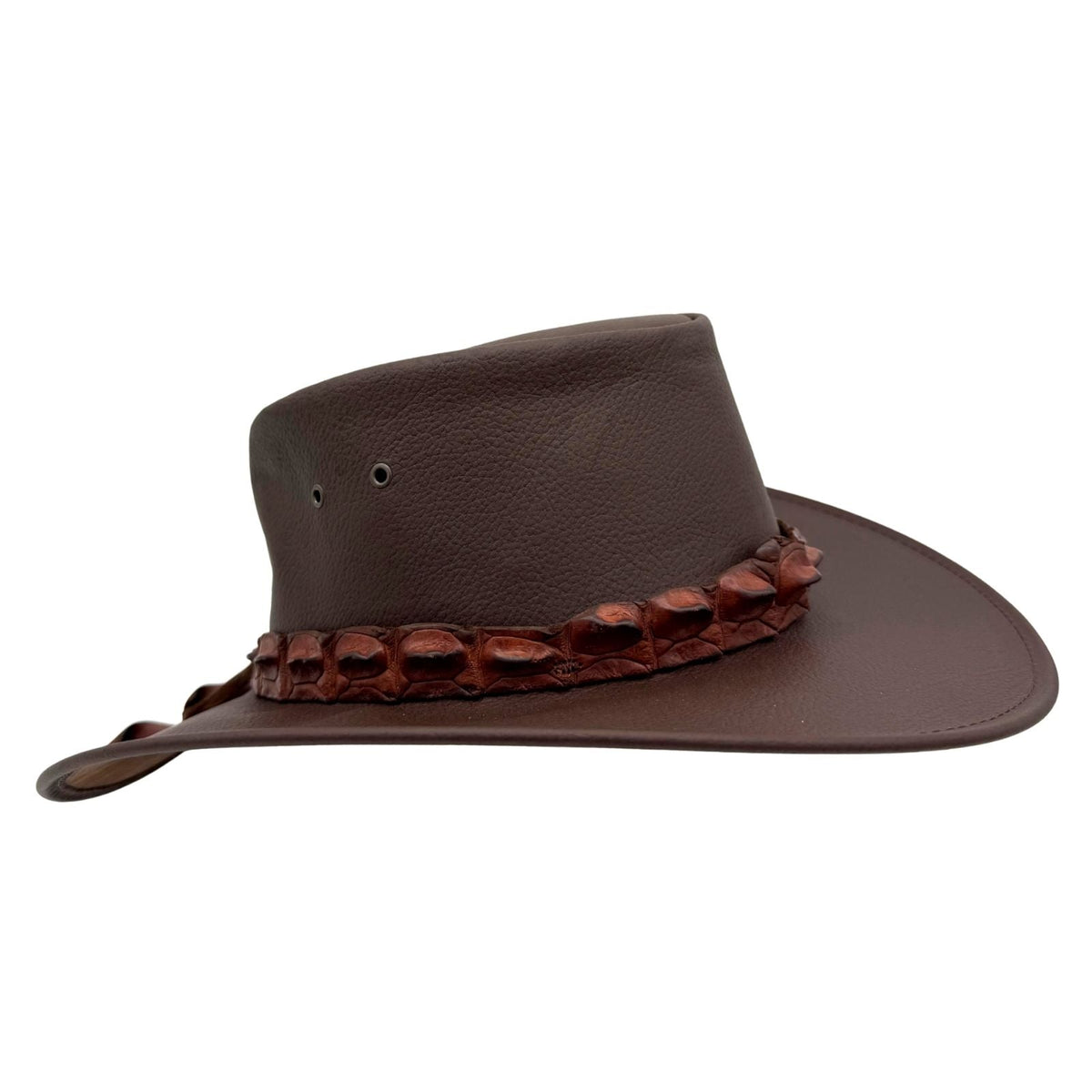 Jacaru 1134 Wild Roo Kangaroo Leather Digger Hat - Crocodile Hatband & UPF 50+ (Made in Australia)