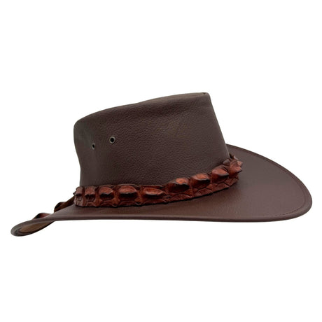 Jacaru 1134 Wild Roo Kangaroo Leather Digger Hat - Crocodile Hatband & UPF 50+ (Made in Australia)