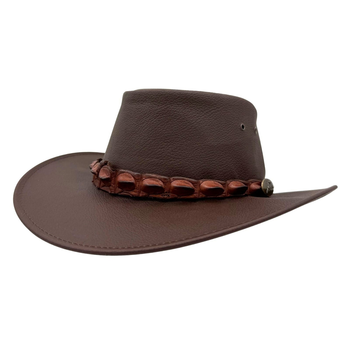 Jacaru 1134 Wild Roo Kangaroo Leather Digger Hat - Crocodile Hatband & UPF 50+ (Made in Australia)
