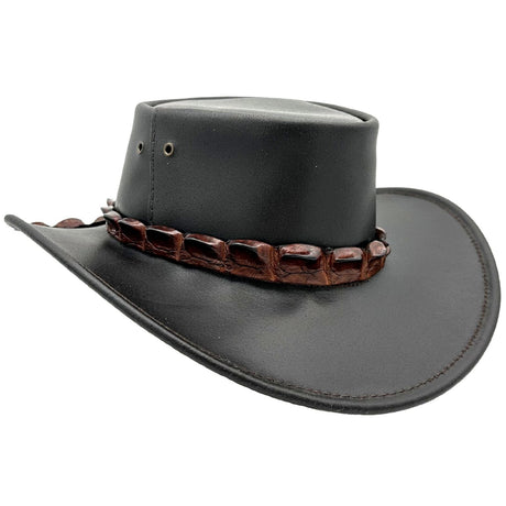 Jacaru 1301C Kids Leather Hat with Crocodile Hatband - Brown (Limited Edition Child 52cm Made in Australia)