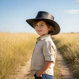 Jacaru 1301W Kids Waxed Leather Hat - Brown (Water Resistant UPF 50+ Child 52cm Made in Australia)
