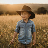 Jacaru 1301 Kids Suede Leather Hat - Water Resistant & UPF 50+ (Child 52cm Made in Australia)
