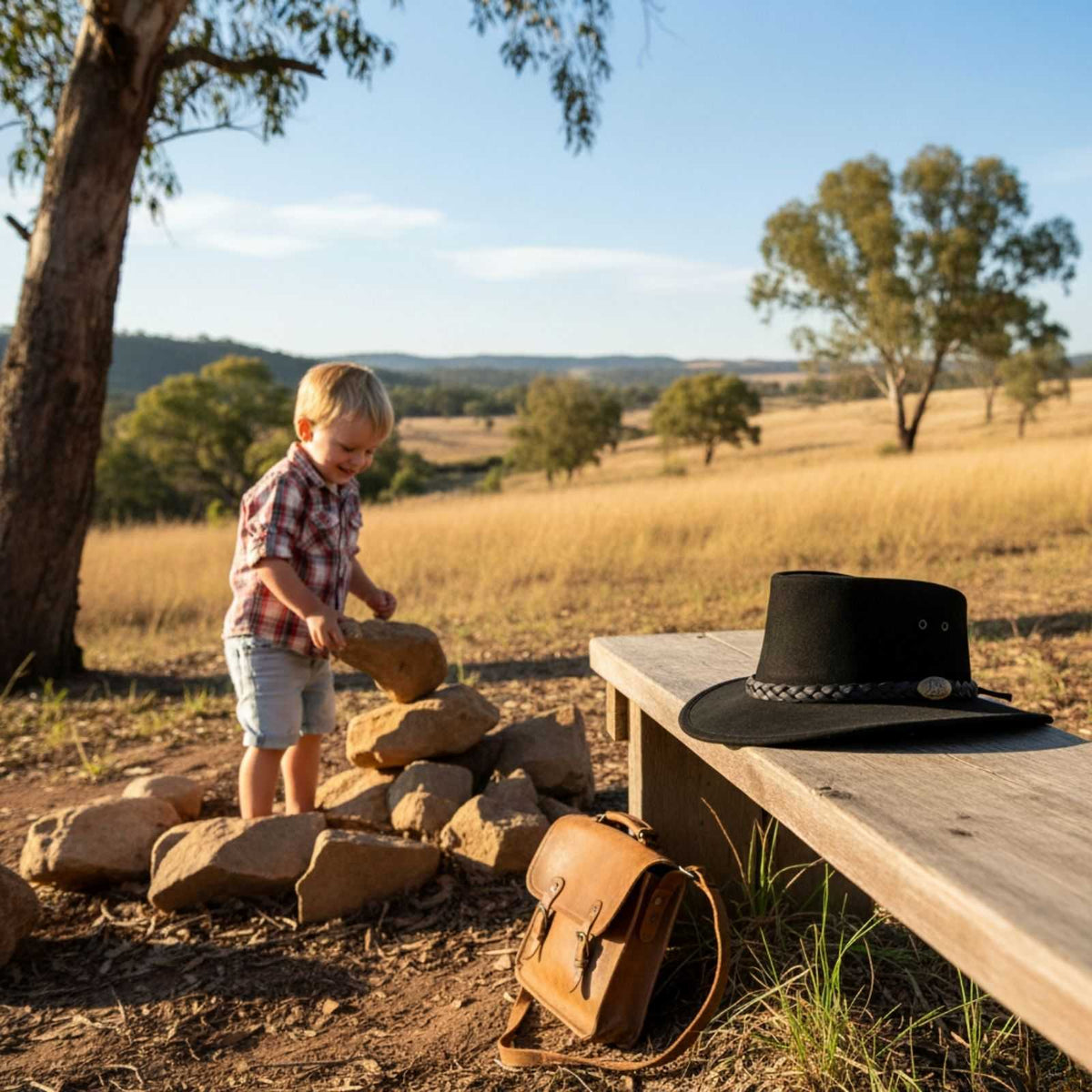 Jacaru 1301 Kids Suede Leather Hat - Water Resistant & UPF 50+ (Child 52cm Made in Australia)